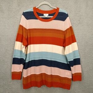 Market & Spruce 2X Multicolor Striped Knit Sweater Pullover Long Sleeve Colorful